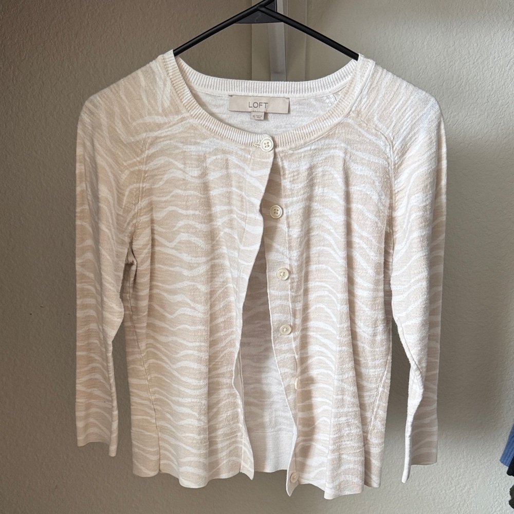 LOFT Cream Patterned Cardigan